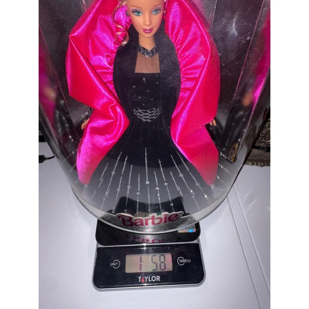 Happy Holidays Barbie Doll Special Edition 1998 Black Gown Pink Wrap Sparkle - Picture 13 of 13